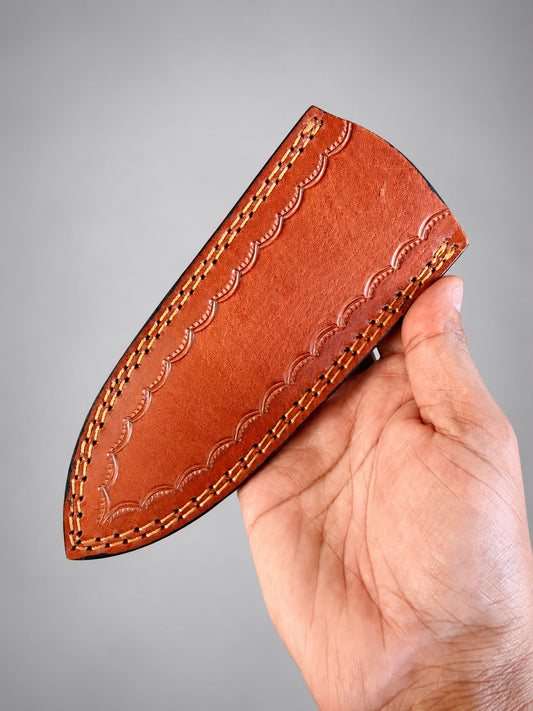 Handmade Brown Engraved Leather Knife Sheath with Back Clip – 7 Inch
