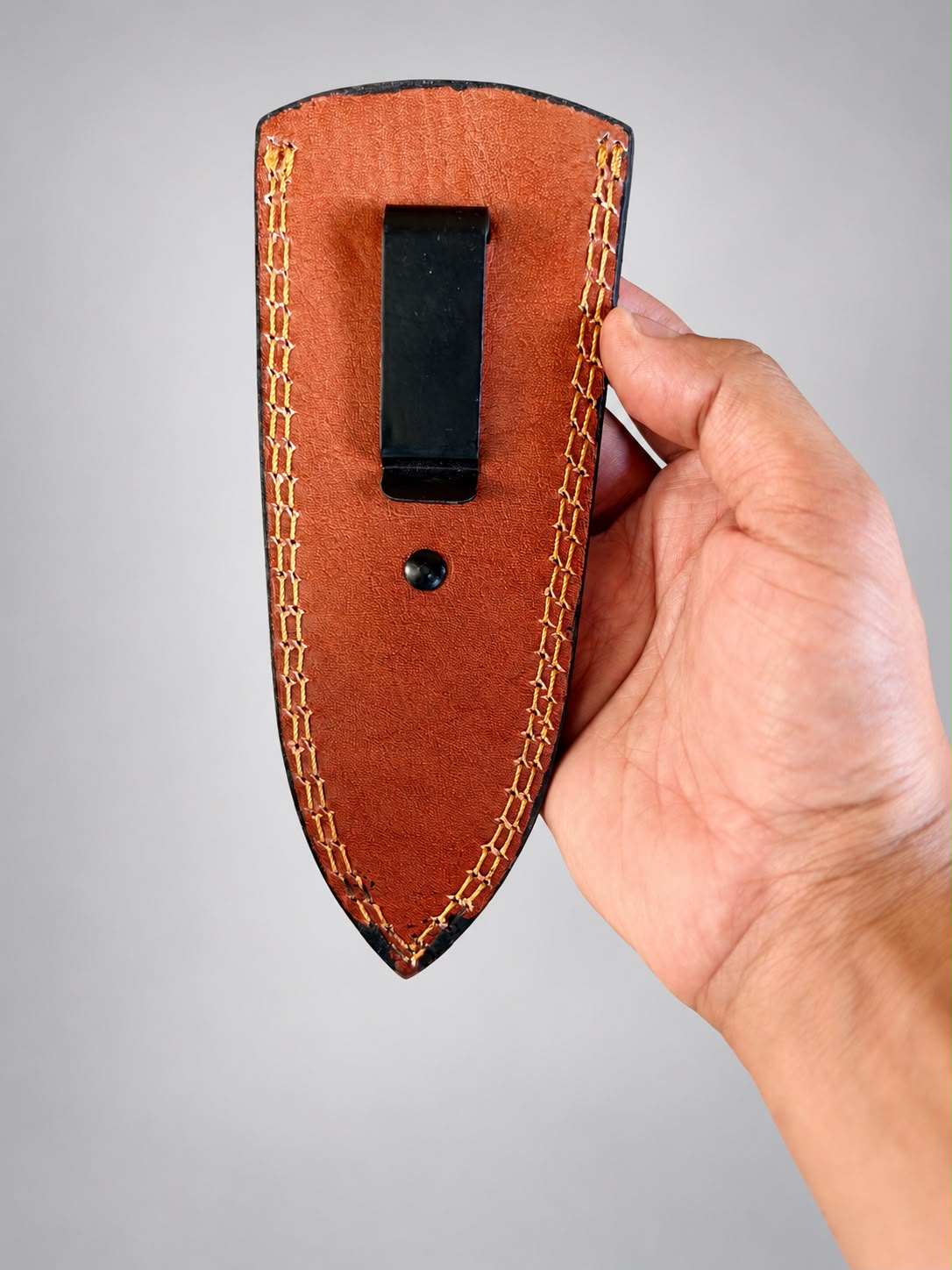 Handmade Brown Engraved Leather Knife Sheath with Back Clip – 7 Inch