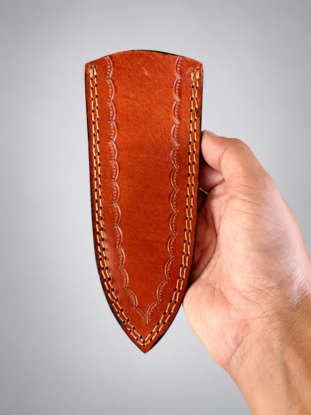 Handmade Brown Engraved Leather Knife Sheath with Back Clip – 7 Inch