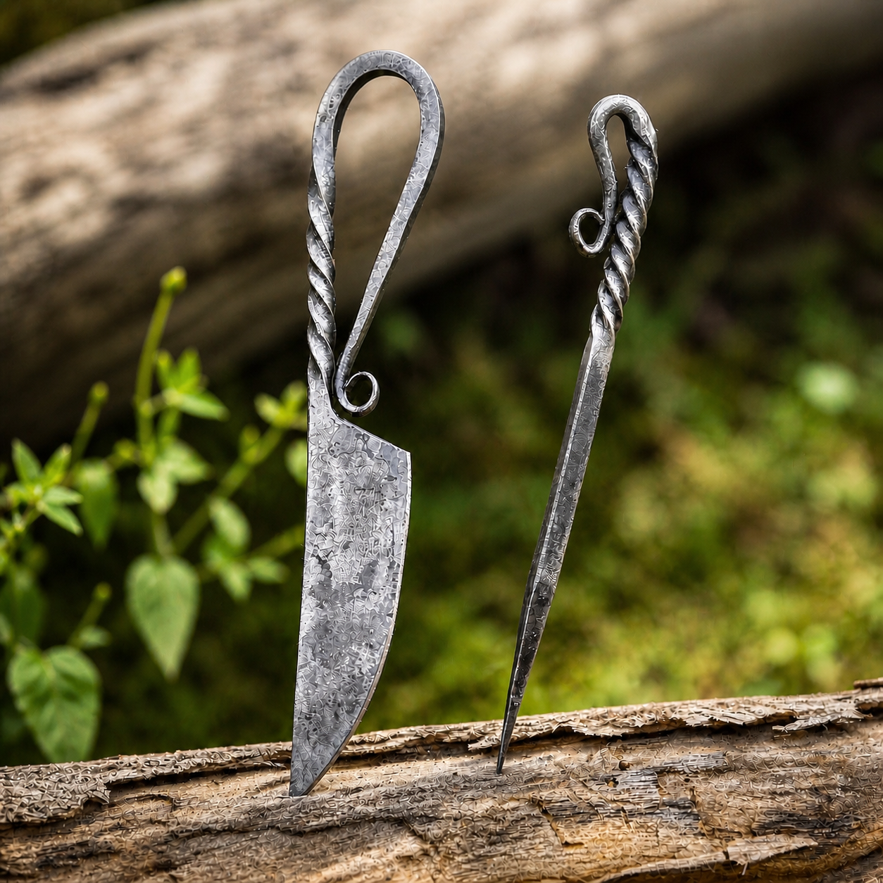 Handmade Viking Dining Set | Hand Forged Carbon Steel Knife & Skewer | Leather Sheath | Medieval Reenactment Gift