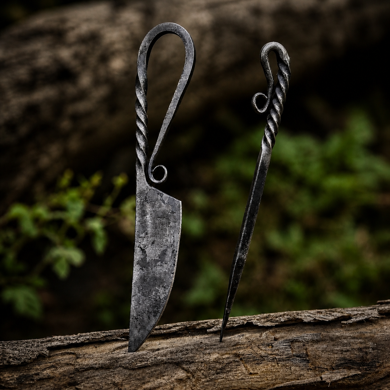 Handmade Viking Dining Set | Hand Forged Carbon Steel Knife & Skewer | Leather Sheath | Medieval Reenactment Gift