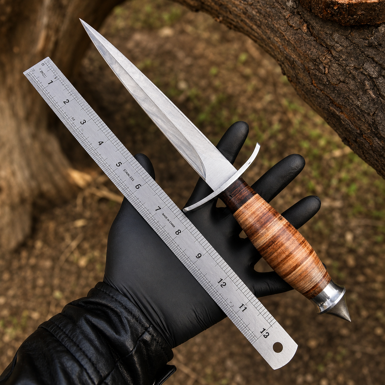Vintage Style Fixed Blade Knife – Stacked Leather Handle with Leather Sheath