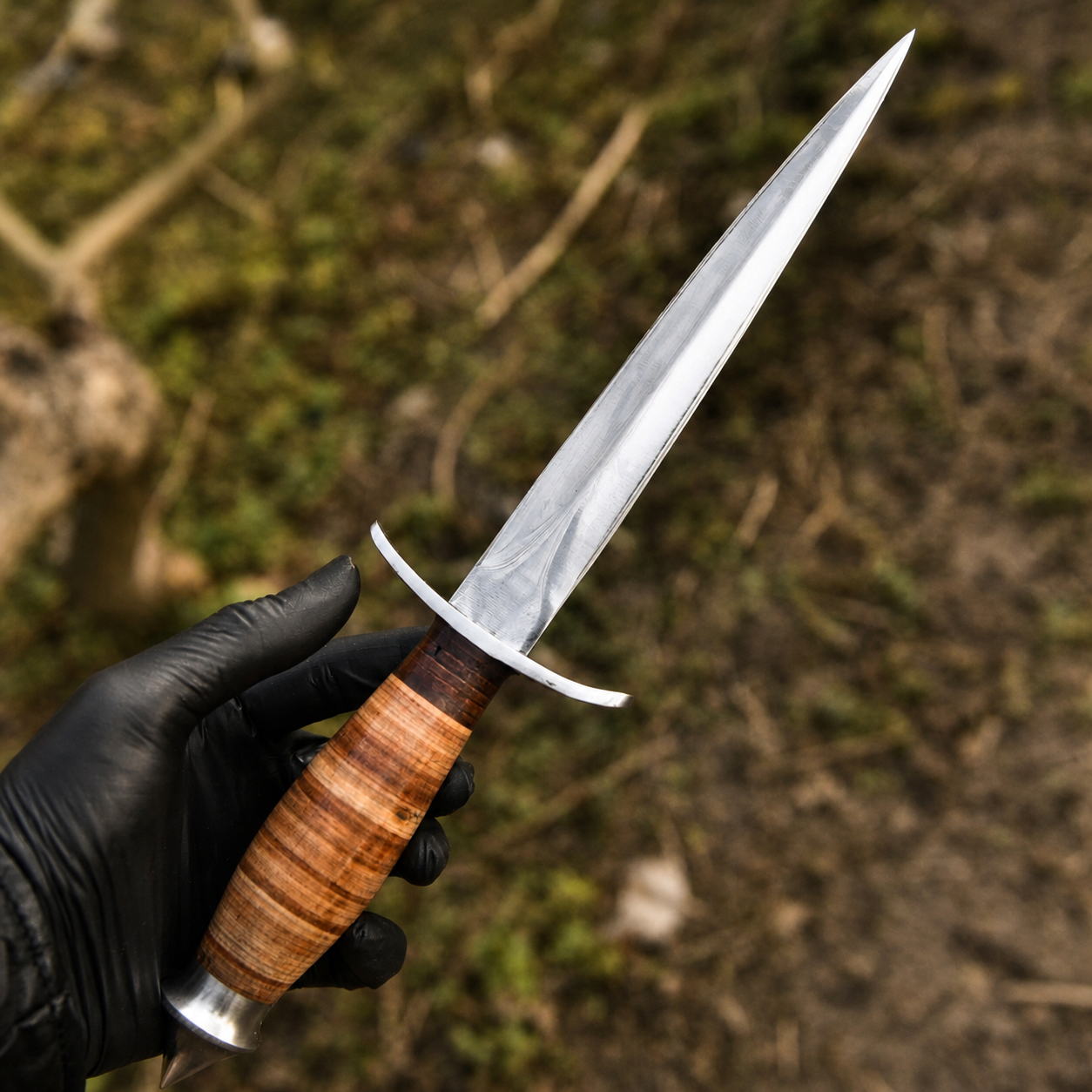 Vintage Style Fixed Blade Knife – Stacked Leather Handle with Leather Sheath