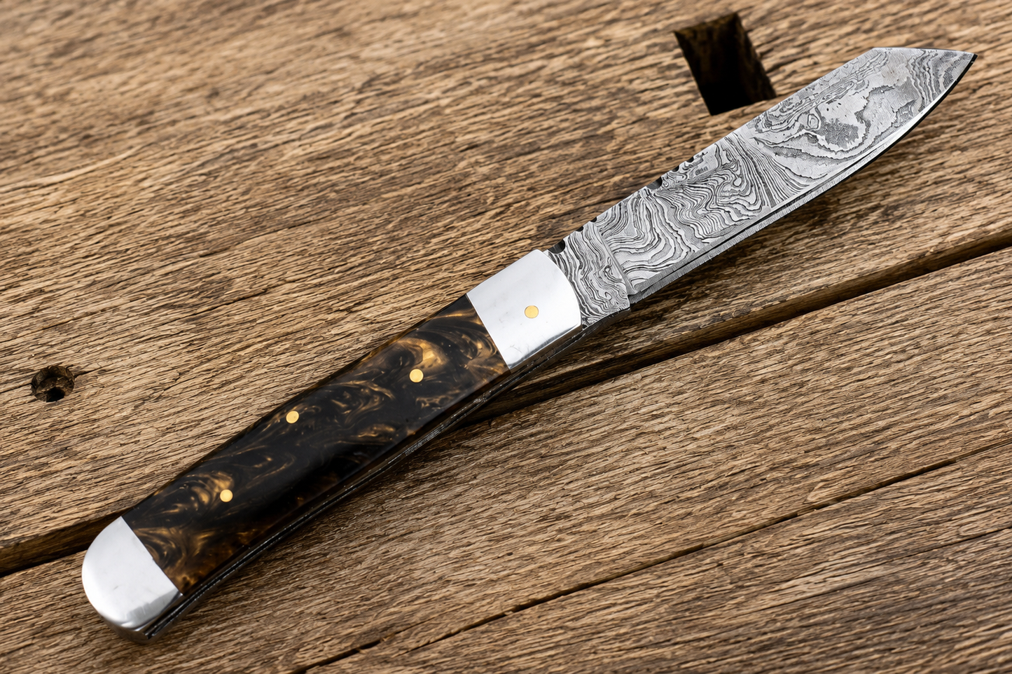 Custom Handmade Damascus Steel Double Blade Trapper Folding Knife – 512 Layers Pocket Knife with Leather Sheath