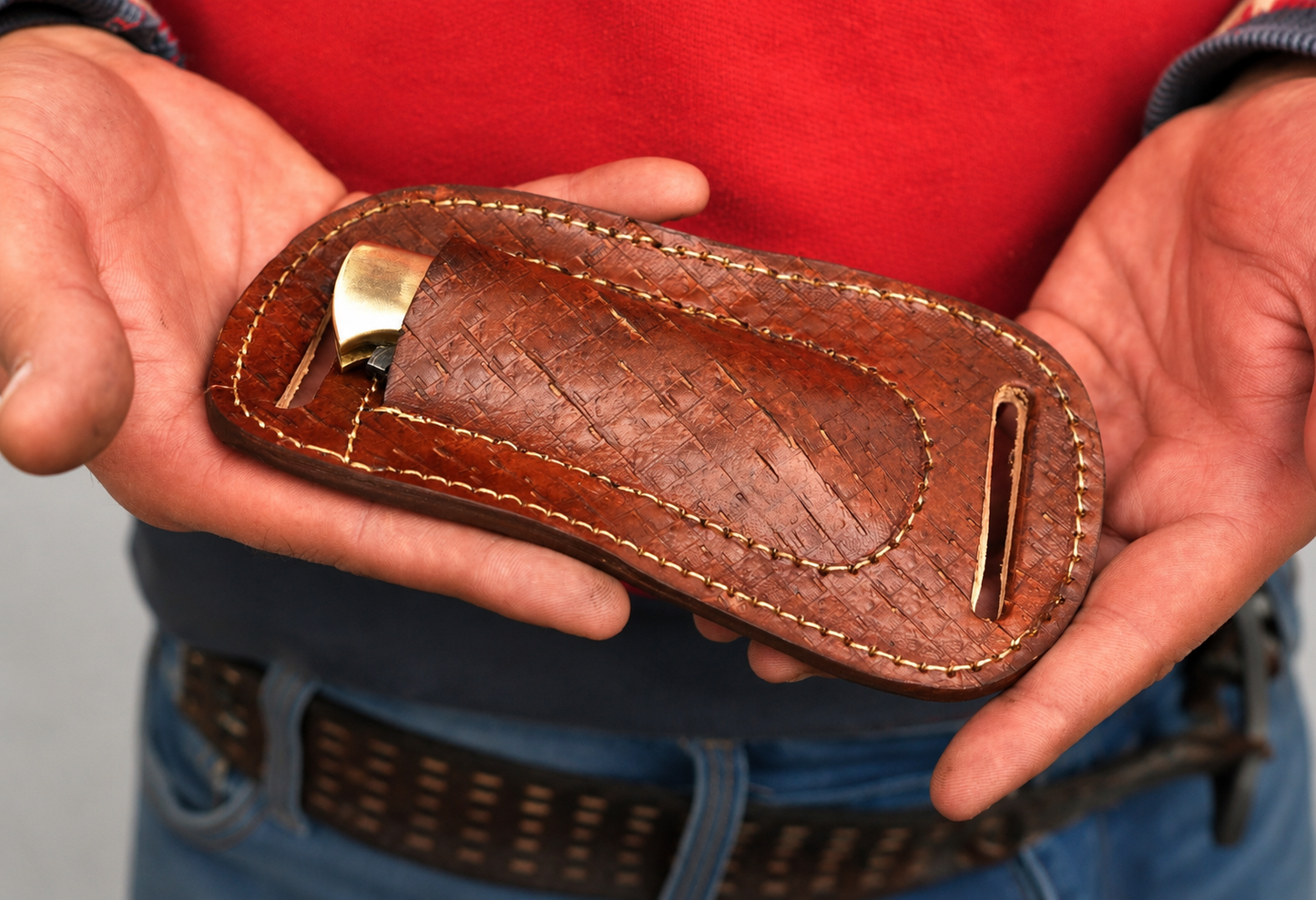 Handmade Leather Horizontal Sheath – Engraved Folding Tool Holder | Belt Carry EDC Case (5 Inch)