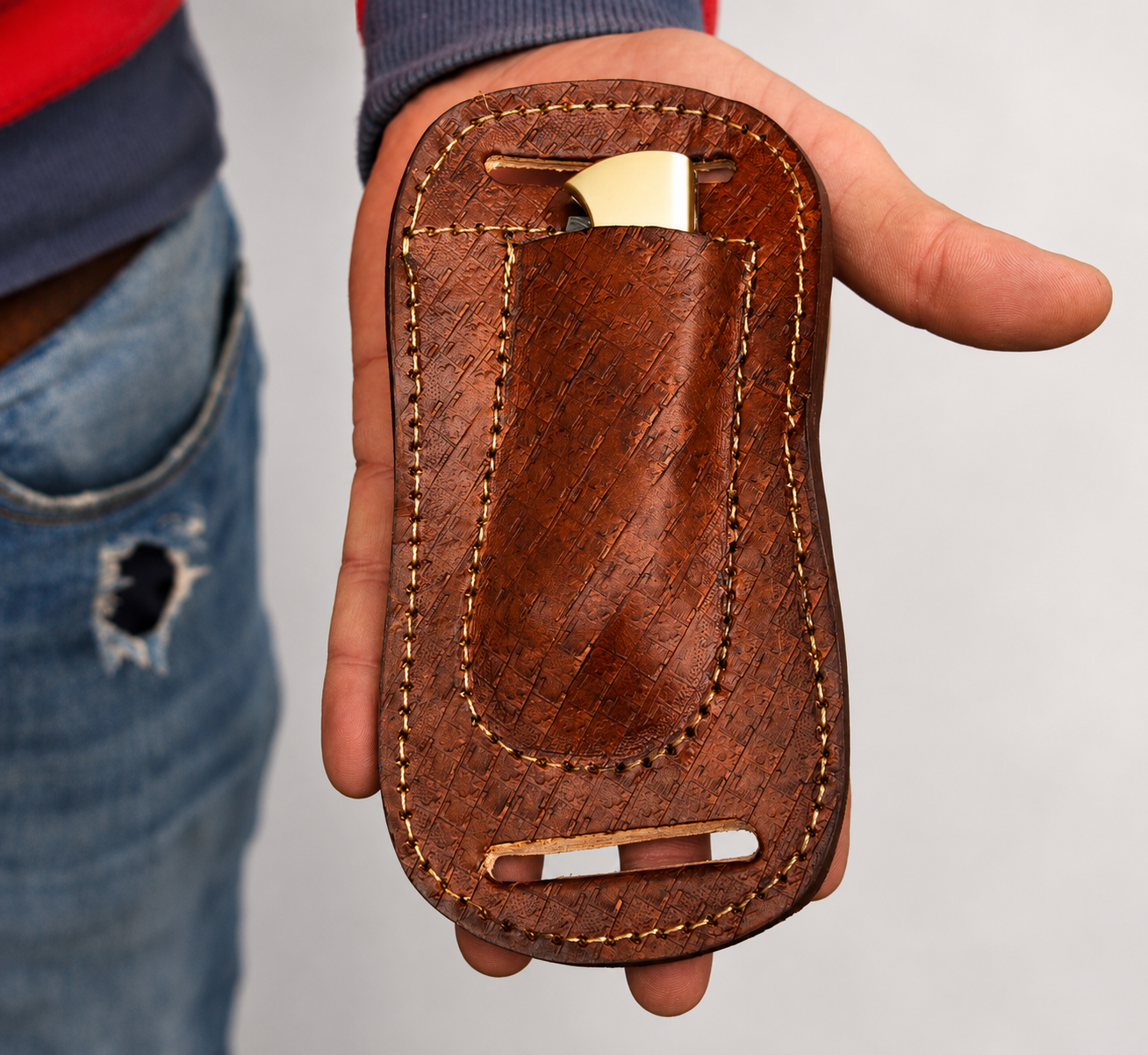 Handmade Leather Horizontal Sheath – Engraved Folding Tool Holder | Belt Carry EDC Case (5 Inch)