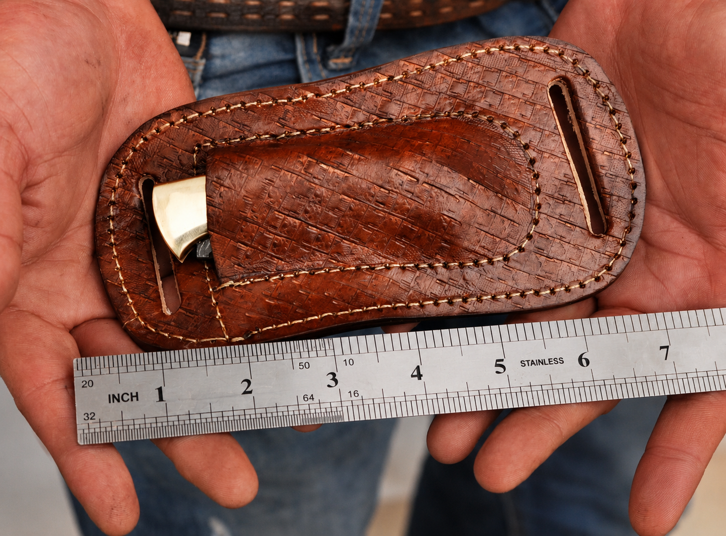 Handmade Leather Horizontal Sheath – Engraved Folding Tool Holder | Belt Carry EDC Case (5 Inch)