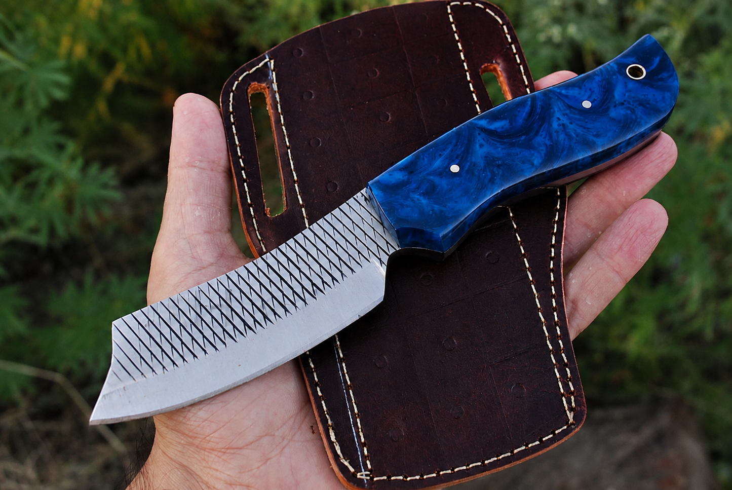 Premium Handmade File Steel Fixed Blade Knife – Genuine Leather Cross Sheath Included