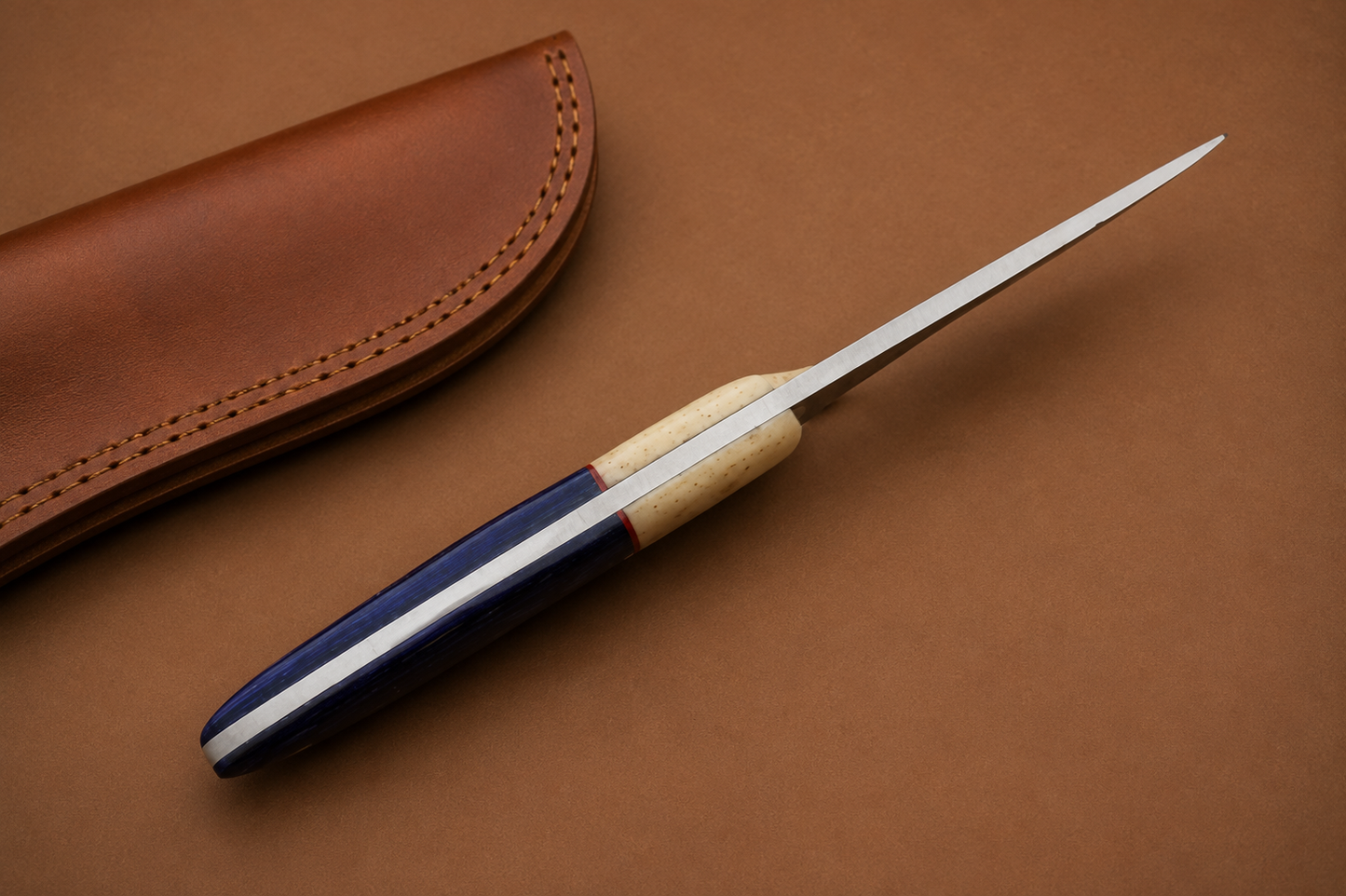 ForgeCraft Carbon Steel Knife – Hand Forged Blade with Wood & Bone Handle and Leather Sheath