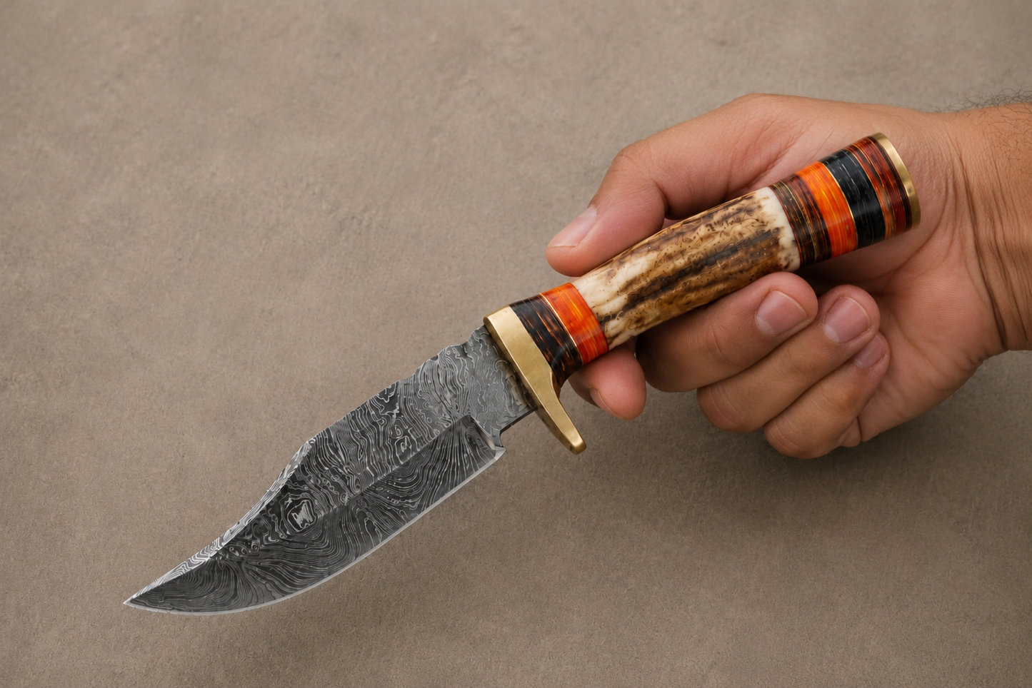 Heritage Stag Damascus Steel Knife – 512 Layer Hand Forged Blade with Stag Handle