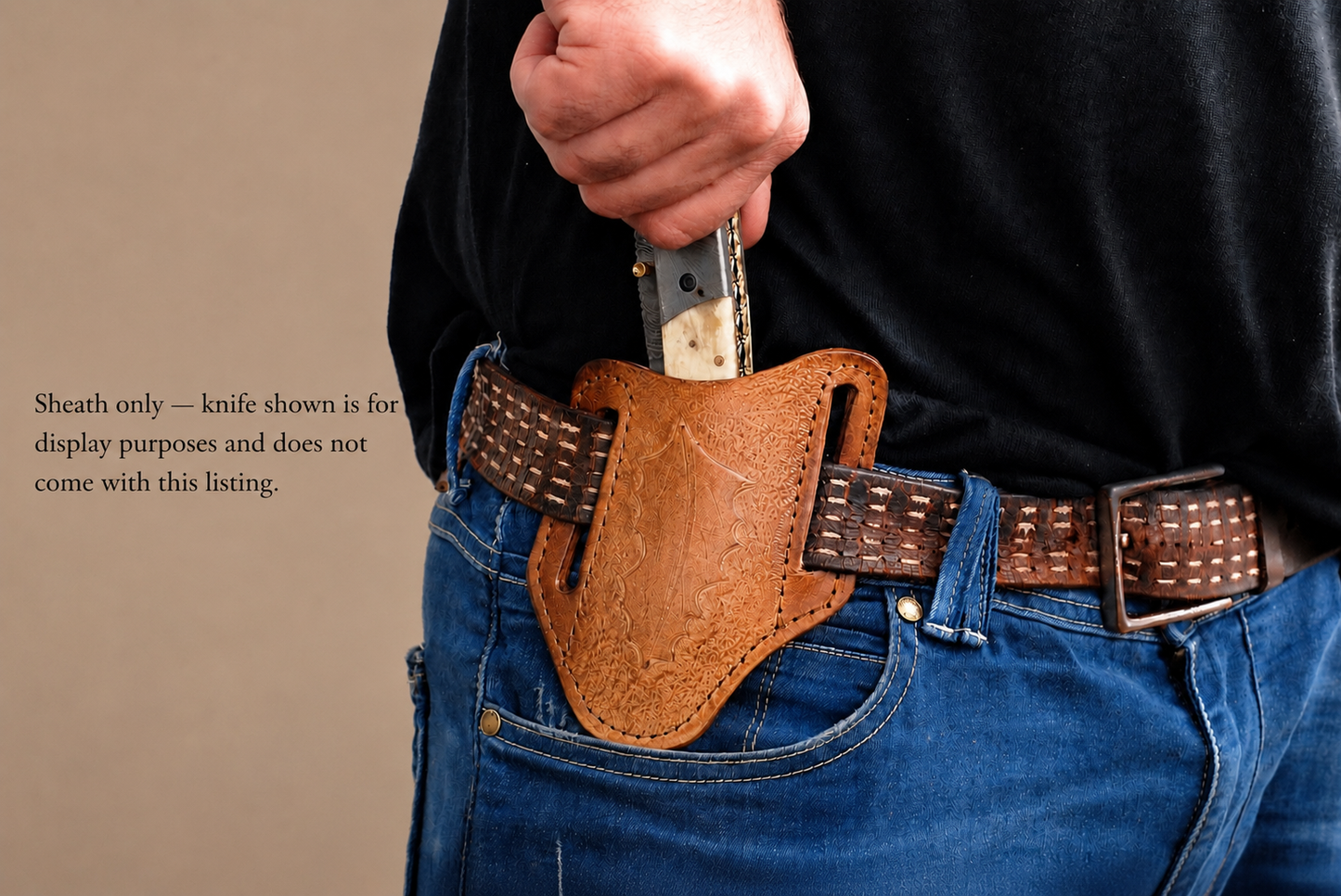 Handmade Engraved Leather Horizontal Sheath for Folding Pocket Knife – Universal 5 Inch Cover