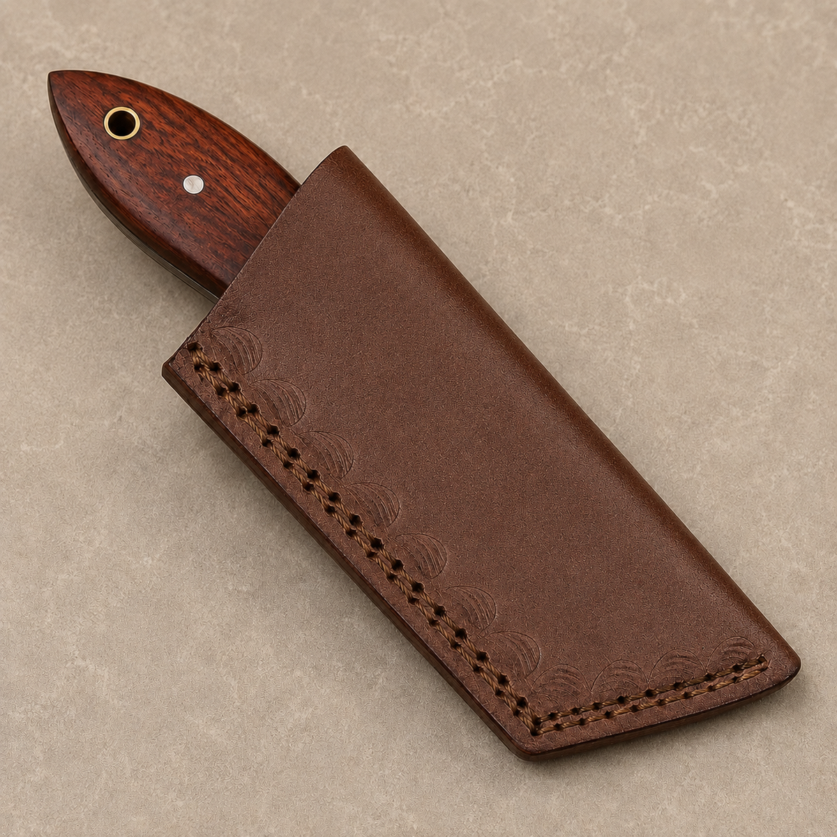 Custom Handmade Damascus Steel Fixed Blade Utility Tool with Wood Handle – 512 Layers Compact Collectible with Leather Sheath