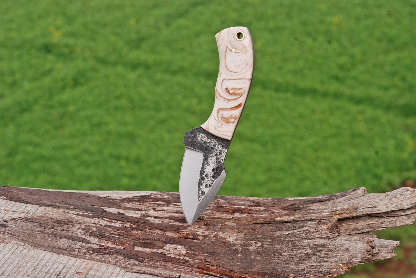 Handmade Railroad Spike Carbon Steel Utility Knife with Resin Handle & Leather Sheath