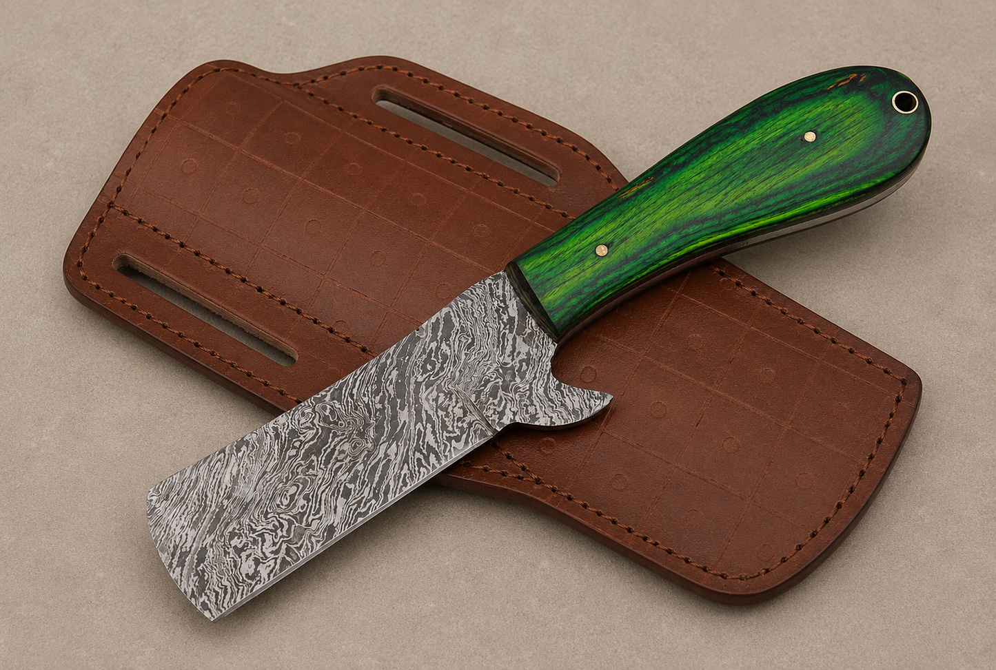 Premium Hand-Forged Damascus Steel Utility Knife – Pukka Wood Handle | 512 Layers | Leather Sheath Included