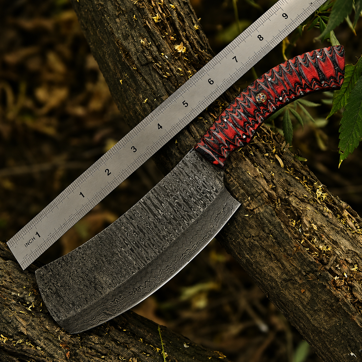 Custom Handmade Damascus Steel Meat Cleaver Chef Knife with Wood Handle – Hand Forged Kitchen Knife