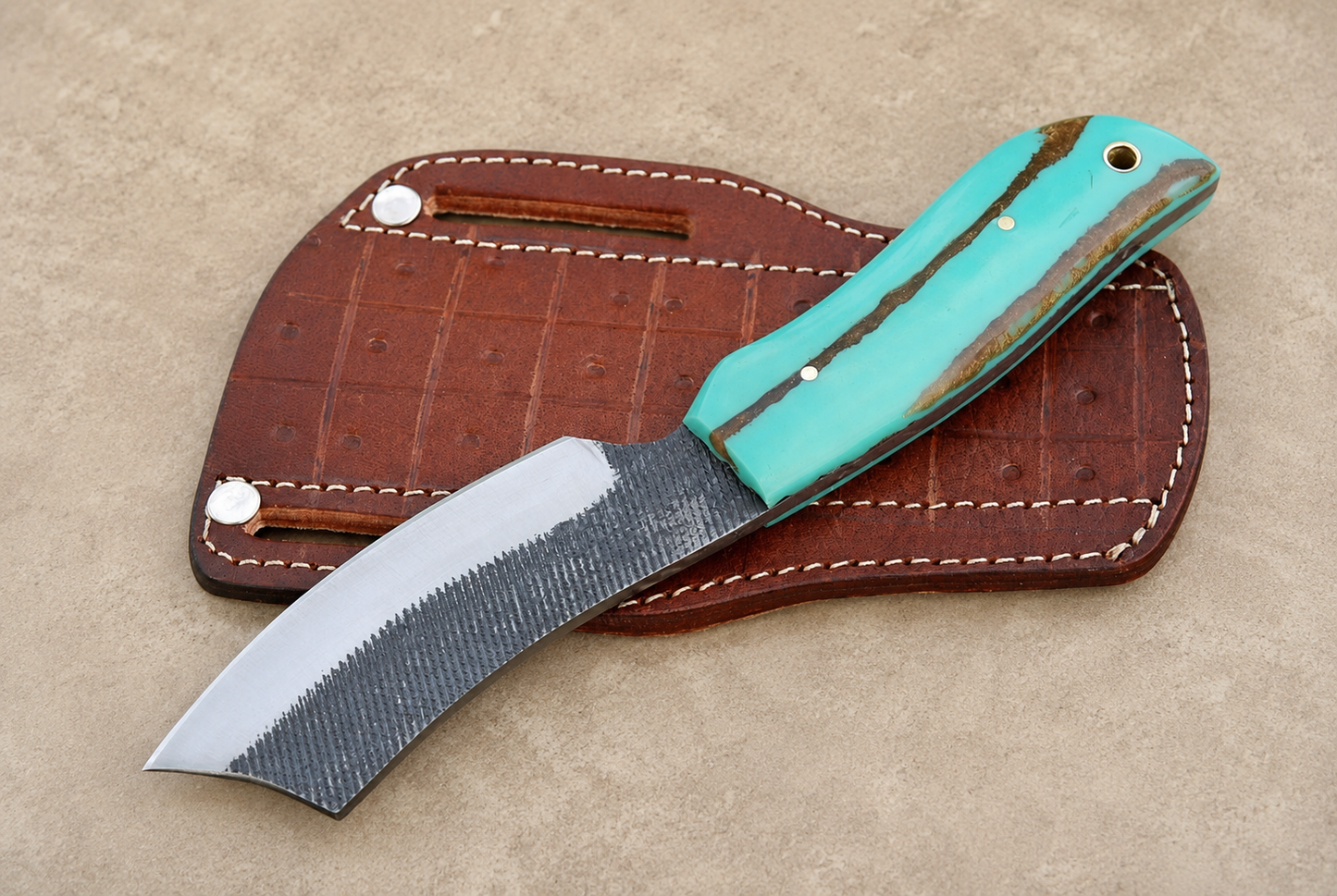 Frontier Forge High Carbon Steel Utility Knife – 9" Hand Forged Fixed Blade with Resin Handle & Engraved Leather Sheath