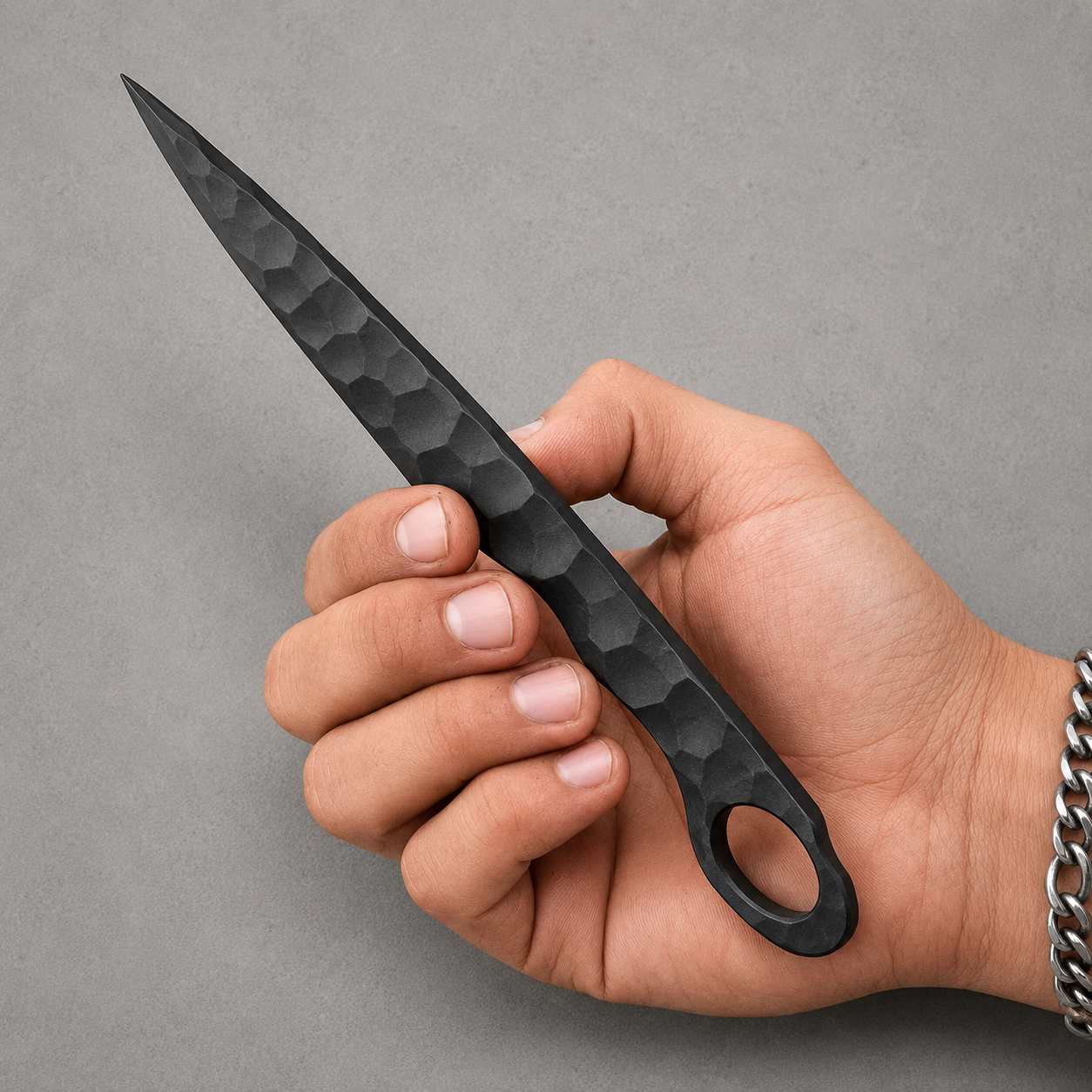 Diamond Forge J2 Steel Knife – Powder Coated Fixed Blade with Leather Sheath