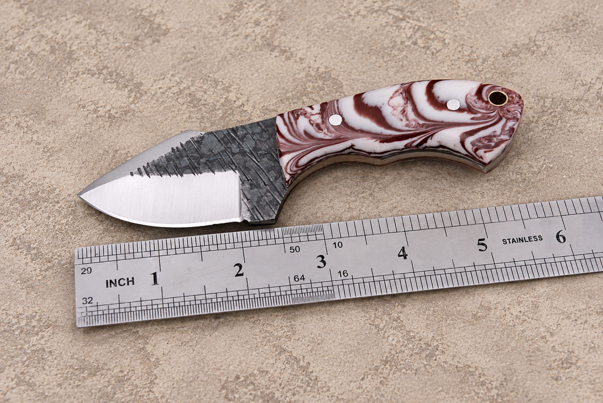 Hand Forged High Carbon Steel Utility Knife with Resin Handle & Leather Sheath