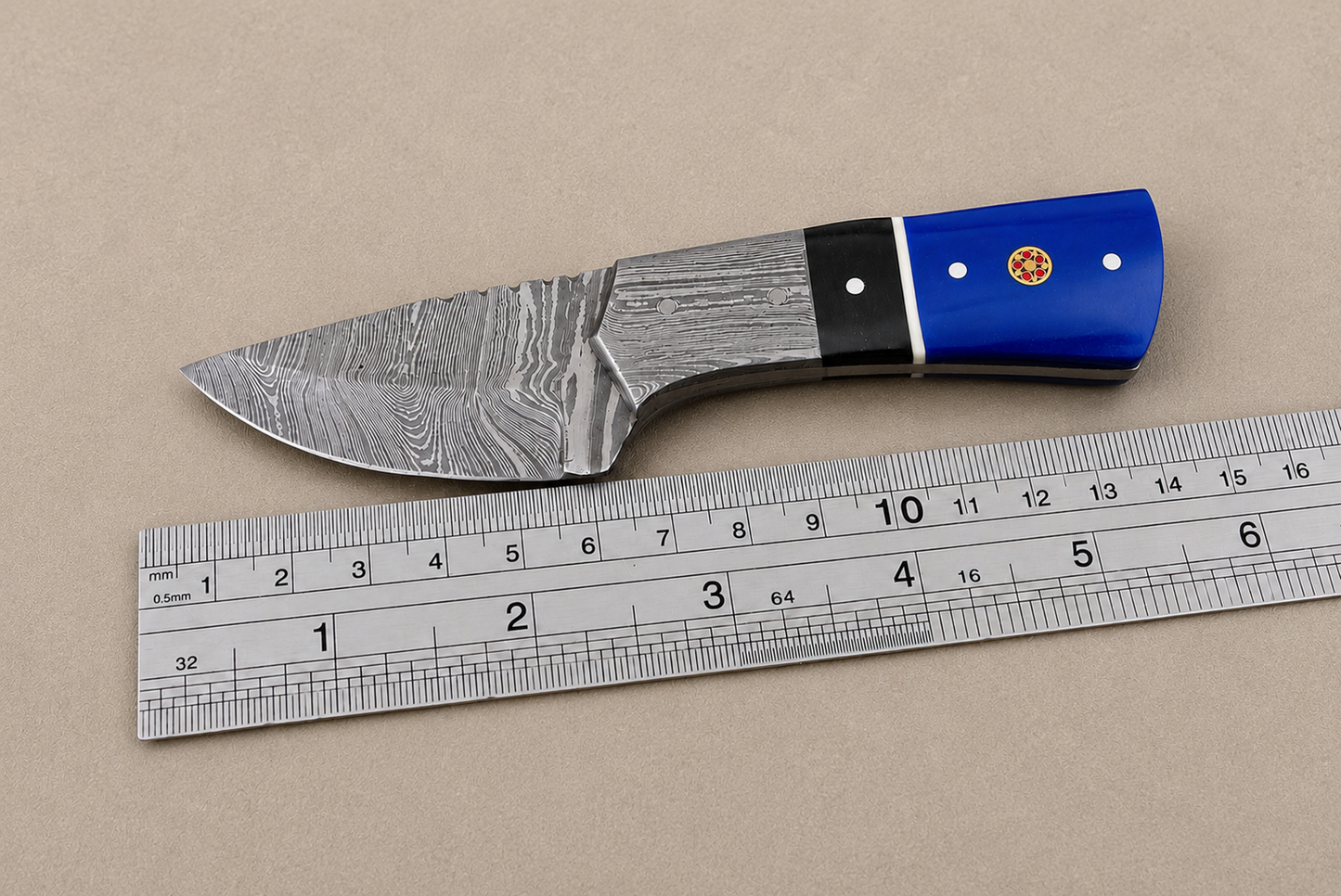 Damascus Steel Knife – 512 Layer Hand Forged Blade with Buffalo Horn, Resin & Damascus Bolster Handle