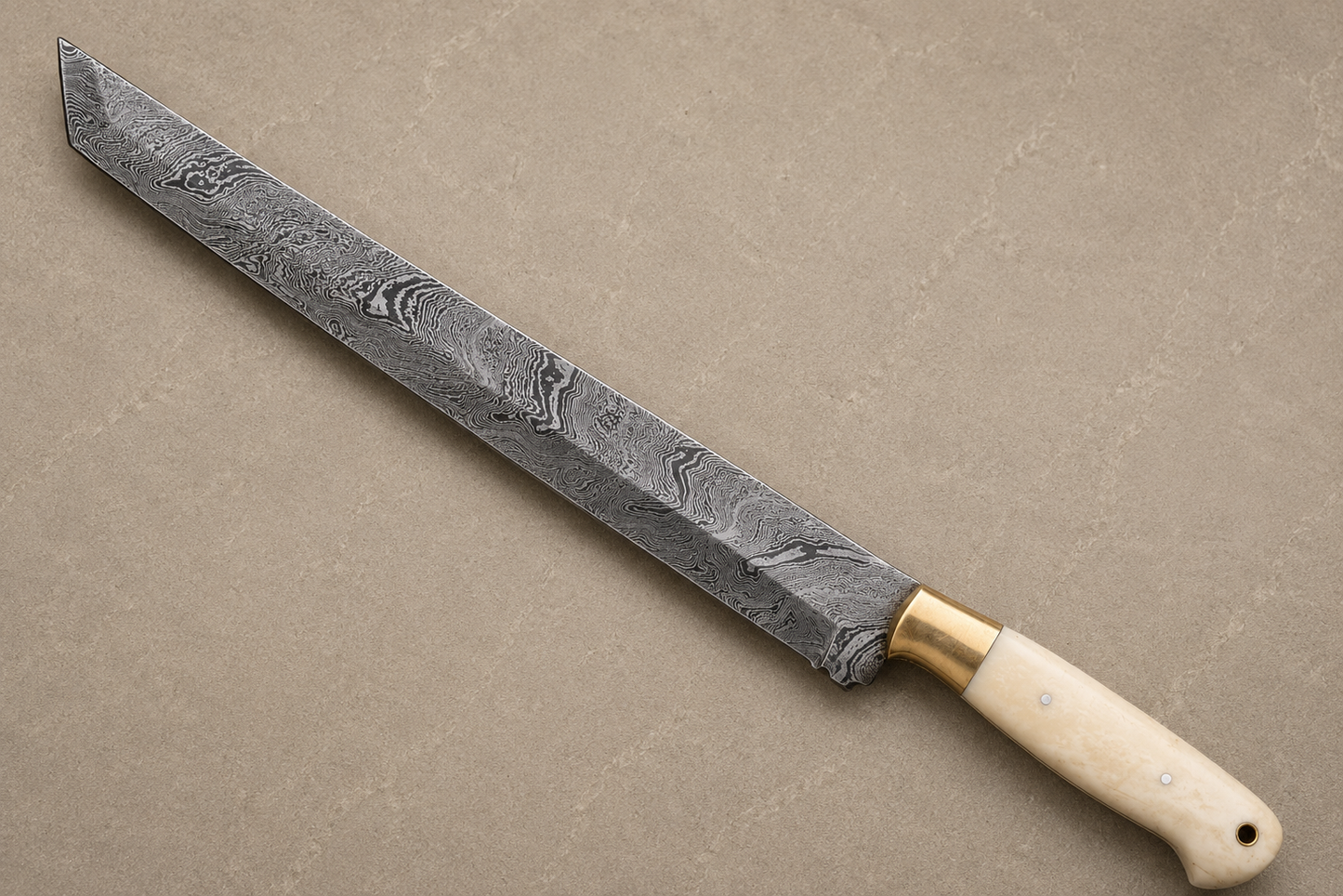 Copper Ridge Damascus Kitchen Knife – 10-Inch Artisan Blade with Camel Bone Handle