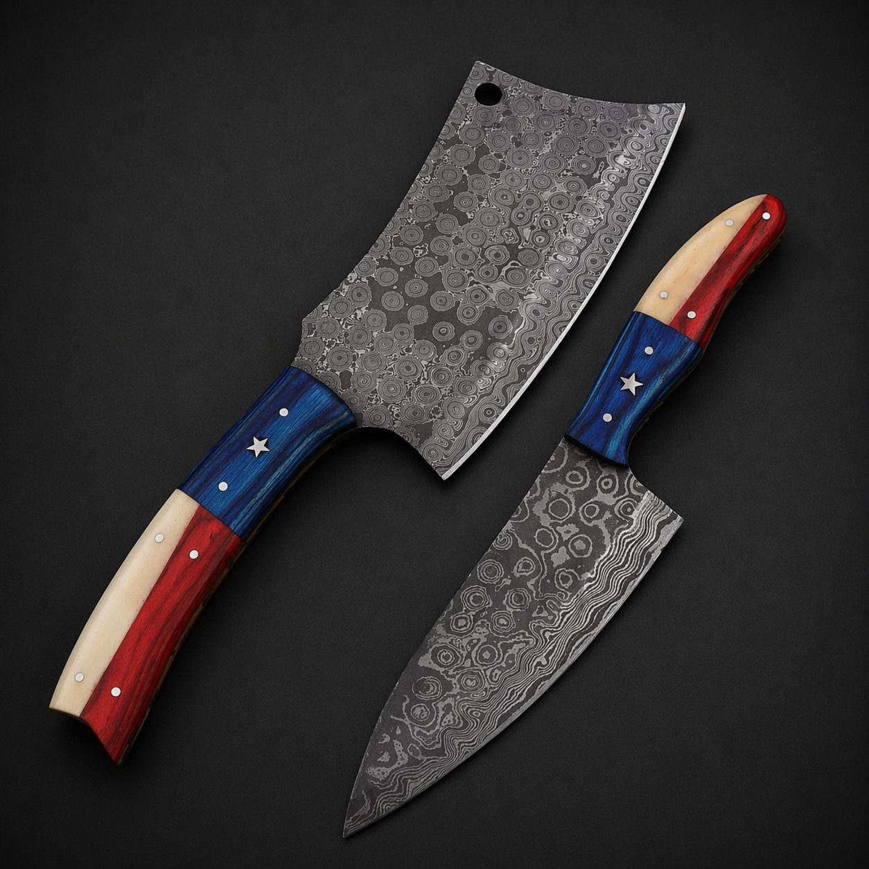 Handmade Damascus Steel Chef Knife Set (2 PCS) – 512 Layers Kitchen Knives with Wood Handle & Leather Sheath