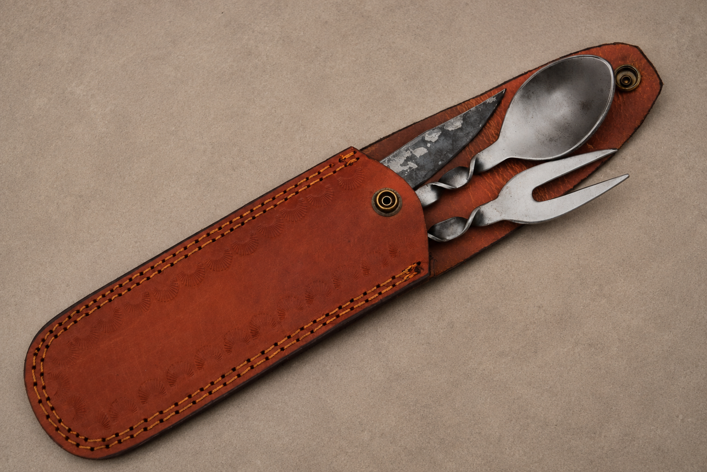 Hand Forged Medieval Feasting Utensil Set with Leather Pouch (3 Pieces)