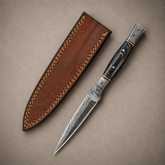 Twist Forge Damascus Steel Knife – 512 Layer Hand Forged Blade with Stained Wood Handle & Leather Sheath