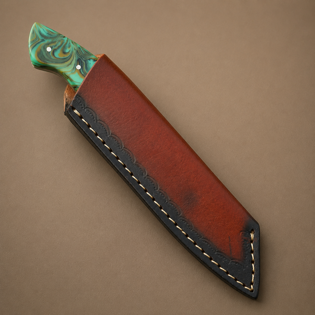 Ember Forge Damascus Knife– 512 Layer Hand Forged Steel with Resin Handle & Leather Sheath
