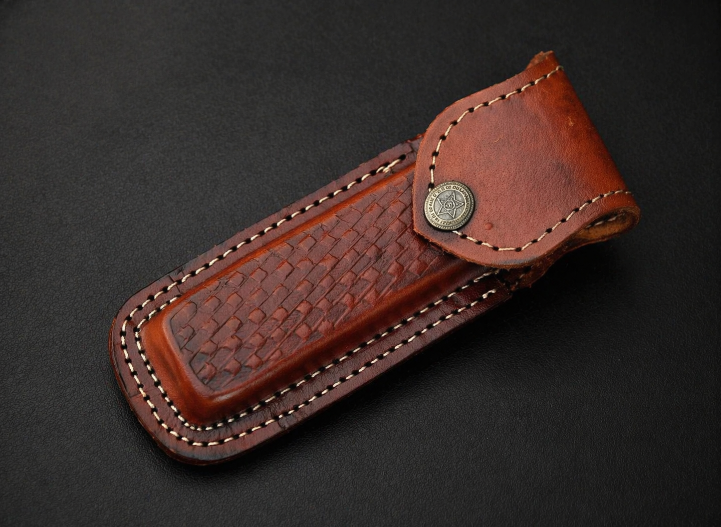 Handmade Cowhide Leather Sheath for 5 Inch Folding Knife – Engraved EDC Tool Holder