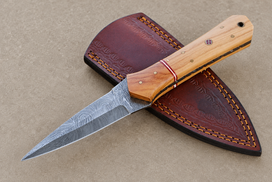 Olive Ridge Damascus Steel Knife – 512 Layer Hand Forged Blade with Olive Wood Handle & Leather Sheath