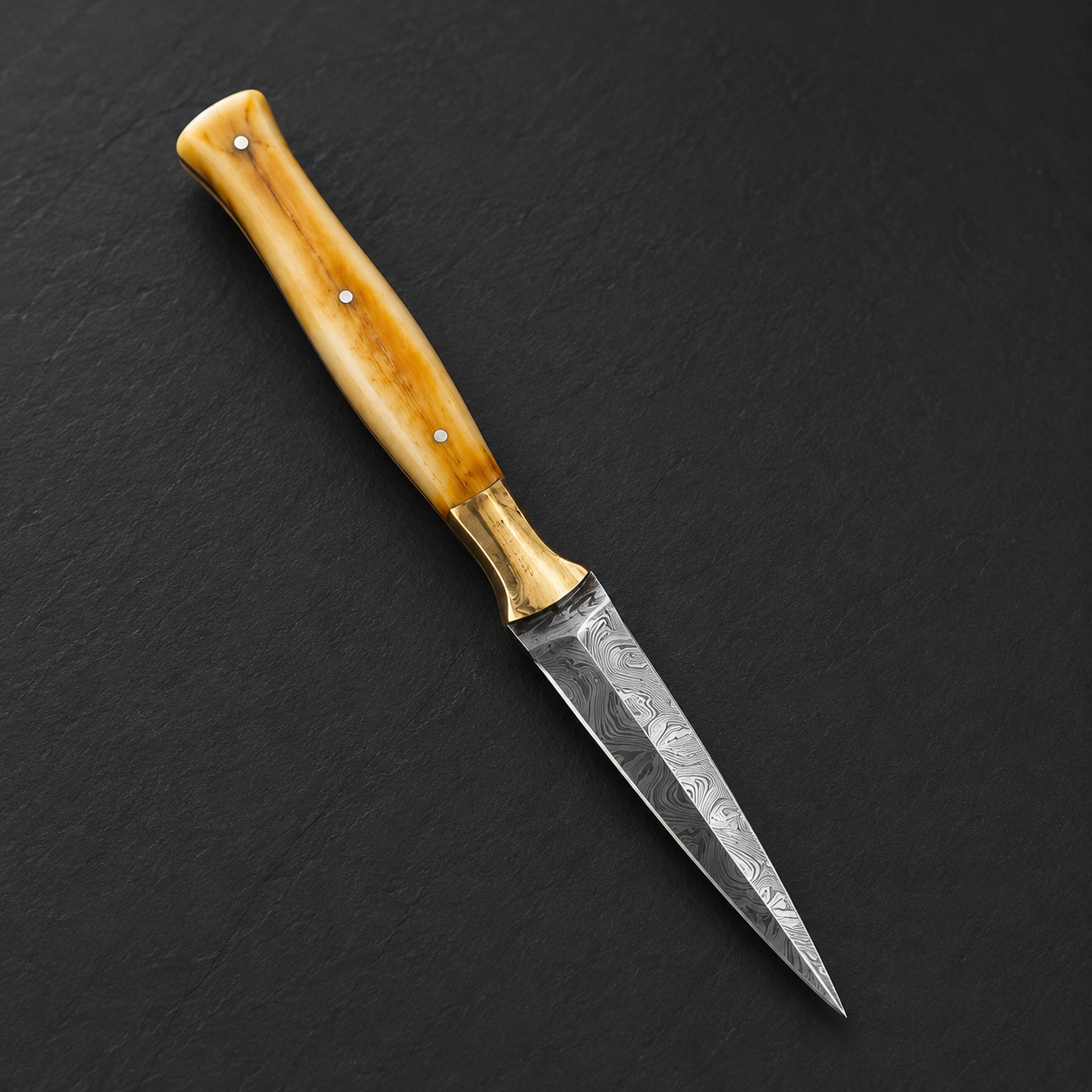 Legacy Damascus Steel Knife – 512 Layer Hand Forged Blade with Camel Bone, Brass Bolster & Leather Sheath