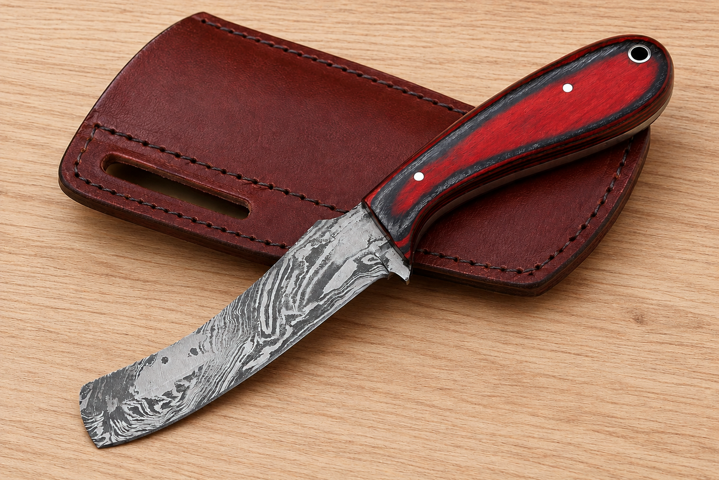 Hand Forged 512-Layer Damascus Steel Knife – Artisan Wood Handle Fixed Blade with Leather Sheath