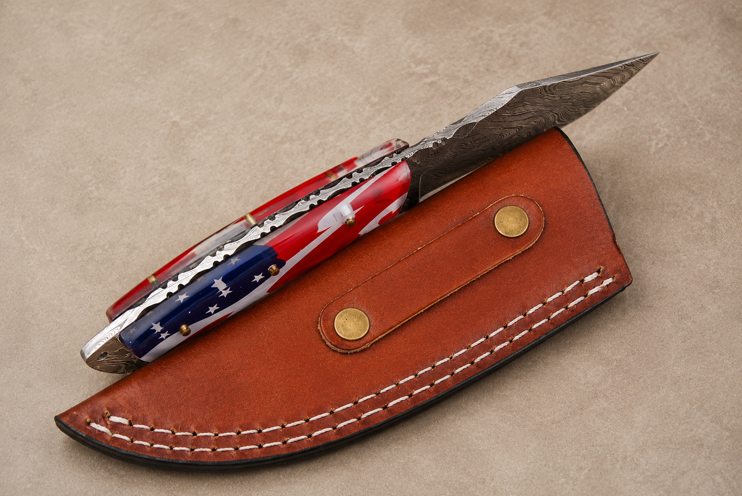 Liberty Forge Damascus Steel Knife – 512 Layer Full Tang Blade with Eagle Handle & Leather Sheath
