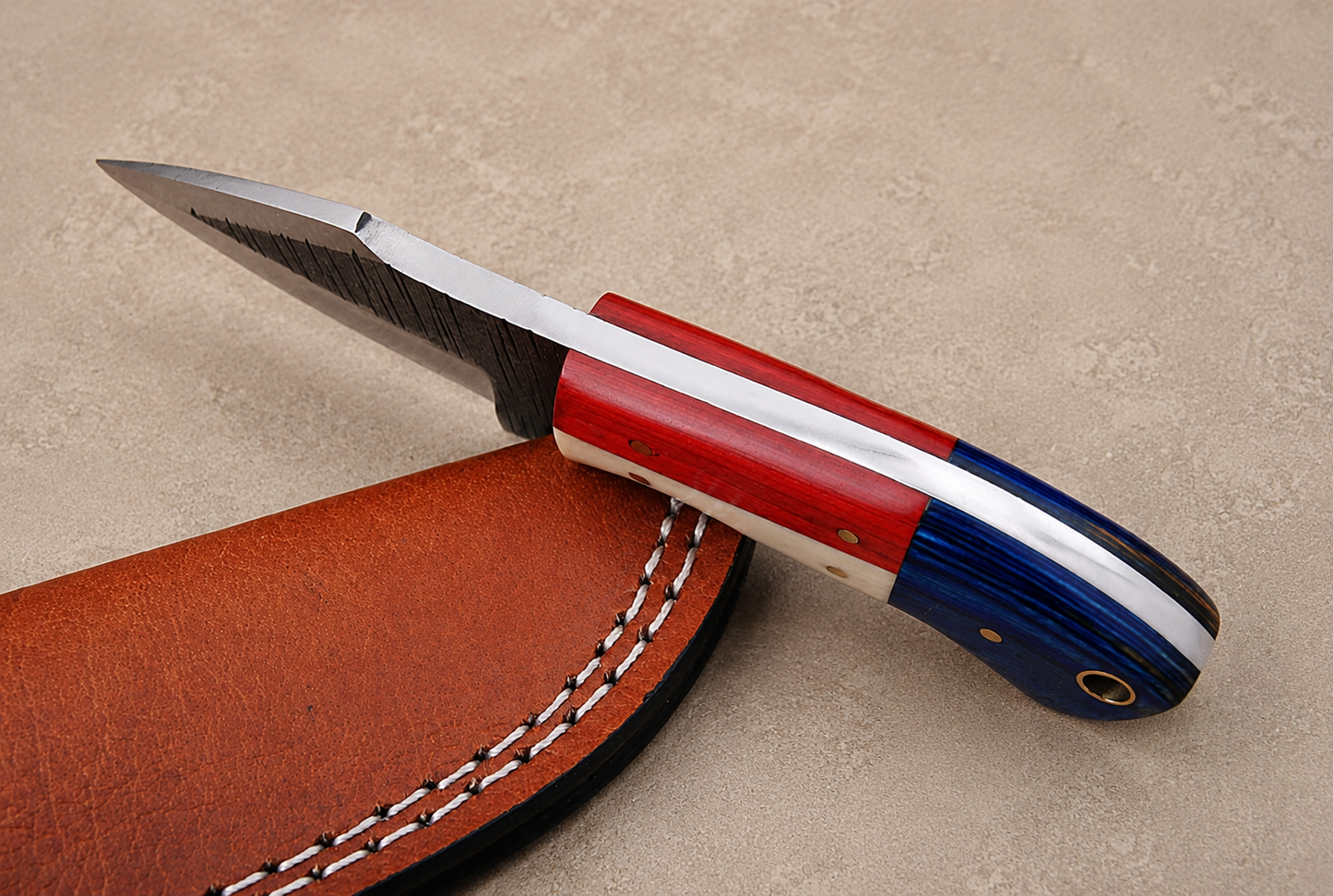Rustic Forge Railroad Steel Utility Knife – Hand Forged Fixed Blade with Buffalo Bone & Wood Handle, Leather Sheath