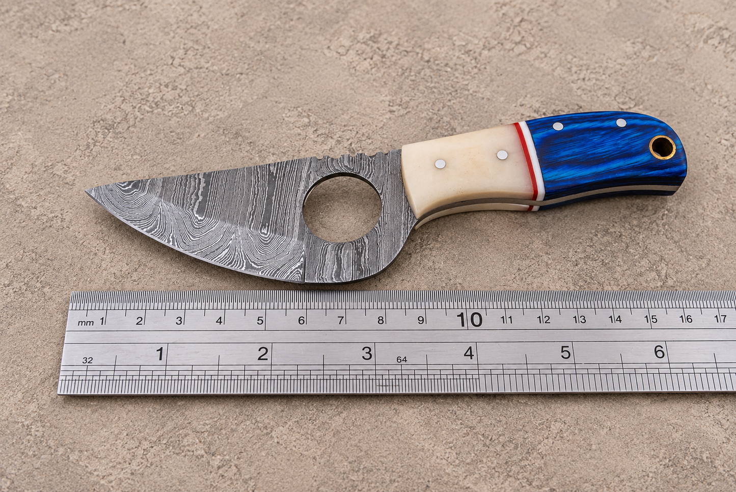 6-Inch Hand Forged Damascus Steel Knife with Bone & Wood Handle – Leather Sheath