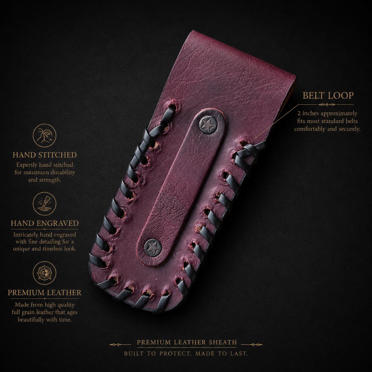 Handmade Leather Folding Knife Sheath – Hand Engraved Folding Pocket Knife Holder 5.5 Inch Universal Cover