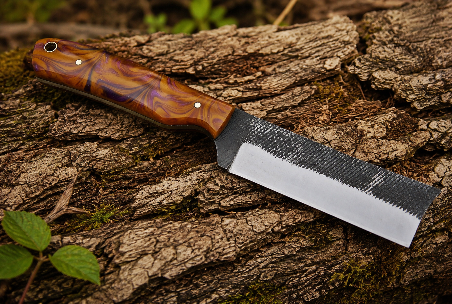 Premium Hand-Forged Railroad Steel Bull Cutter Knife Leather Sheath Included