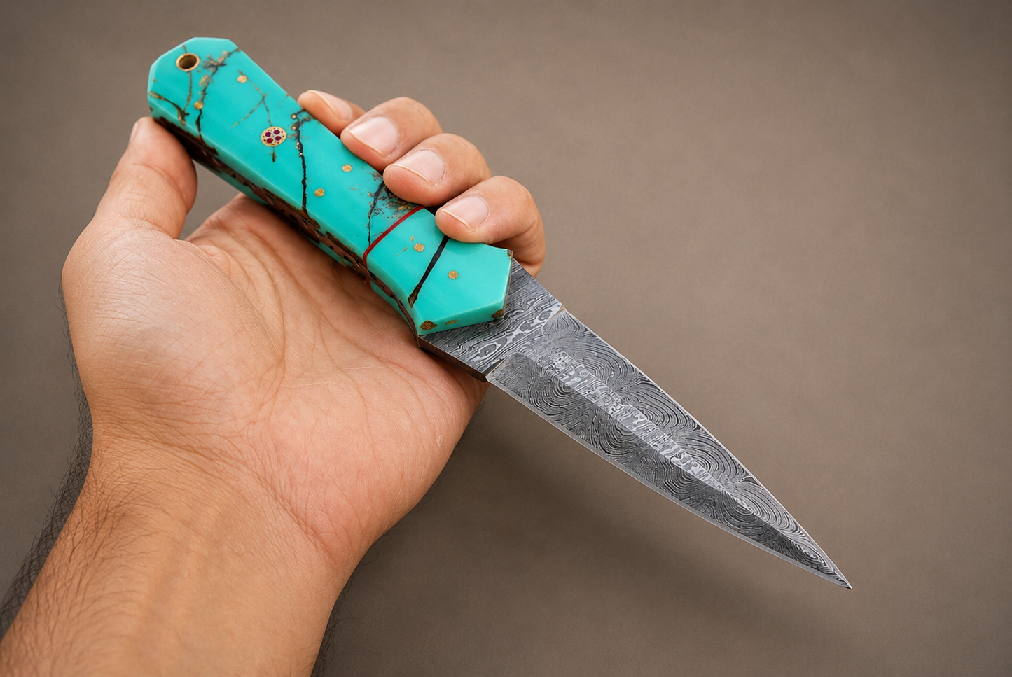 Copper Forge Damascus Steel Knife – 512 Layer Hand Forged Blade with Resin Handle & Leather Sheath