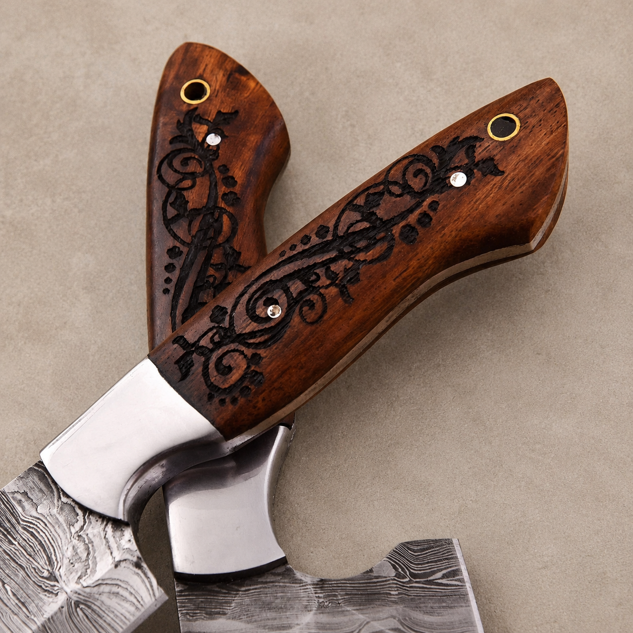 Hand Forged Damascus Steel Chef Knife Set – 2 Piece Kitchen Knife Set with Wood & Steel Bolster Handles (512 Layers)