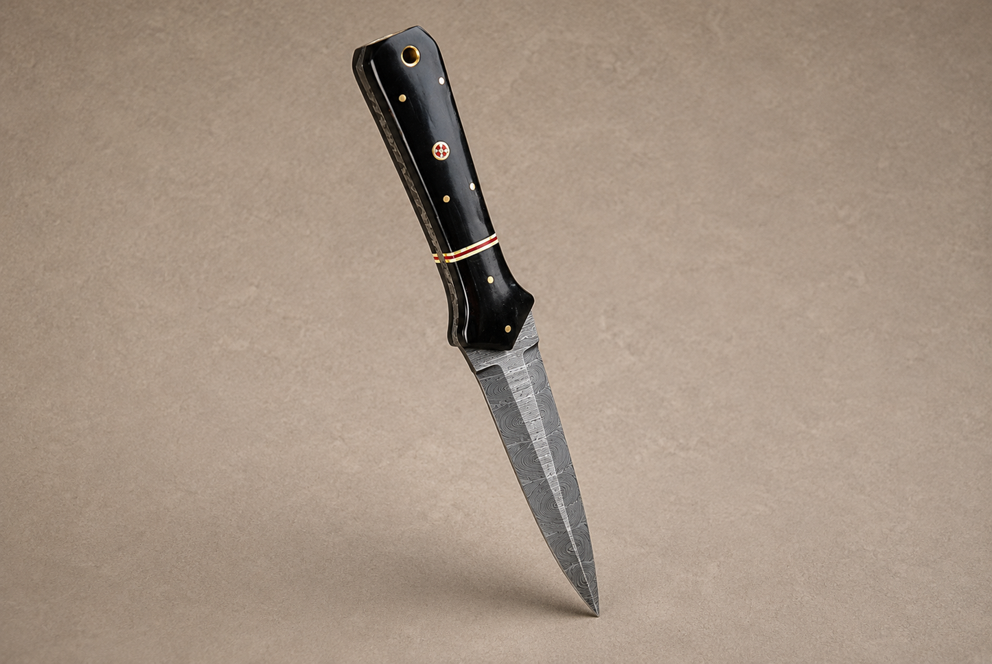 Midnight Horn Damascus Steel Knife – 512 Layer Hand Forged Blade with Bull Horn Handle & Leather Sheath
