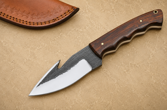 Rosewood Forge High Carbon Steel Utility Knife – Hand Forged Fixed Blade with Rose Wood Handle & Leather Sheath