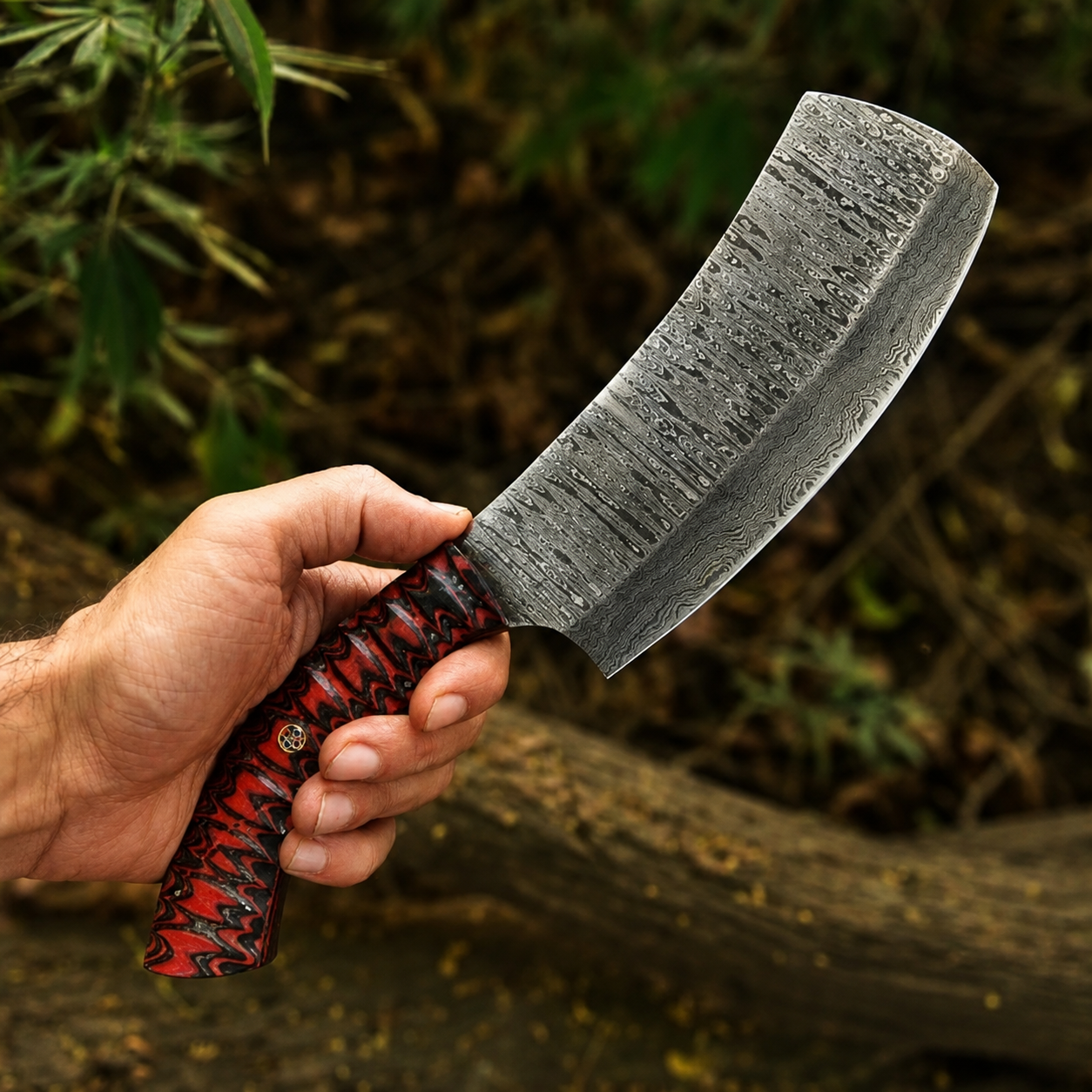 Custom Handmade Damascus Steel Meat Cleaver Chef Knife with Wood Handle – Hand Forged Kitchen Knife