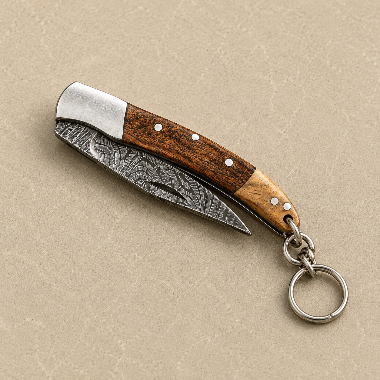 Hand Forged Damascus Steel Outdoor Folding Pocket Knife – 3” Compact Pocket Knife with Wood & Steel Handle