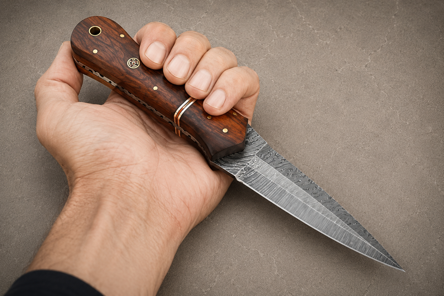 Timber Forge Damascus Steel Knife – 512 Layer Hand Forged Blade with Wood Handle & Leather Sheath