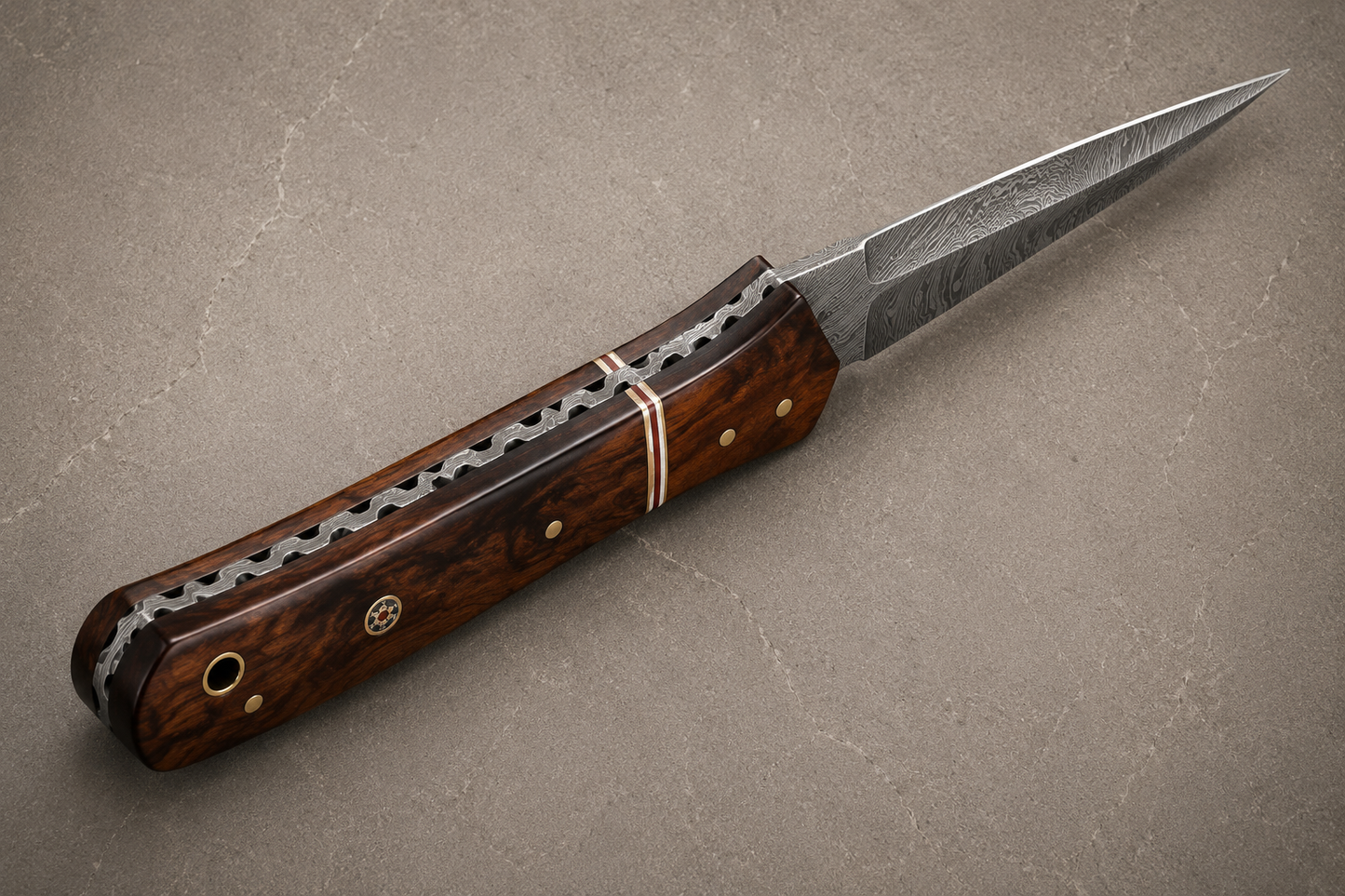 Timber Forge Damascus Steel Knife – 512 Layer Hand Forged Blade with Wood Handle & Leather Sheath