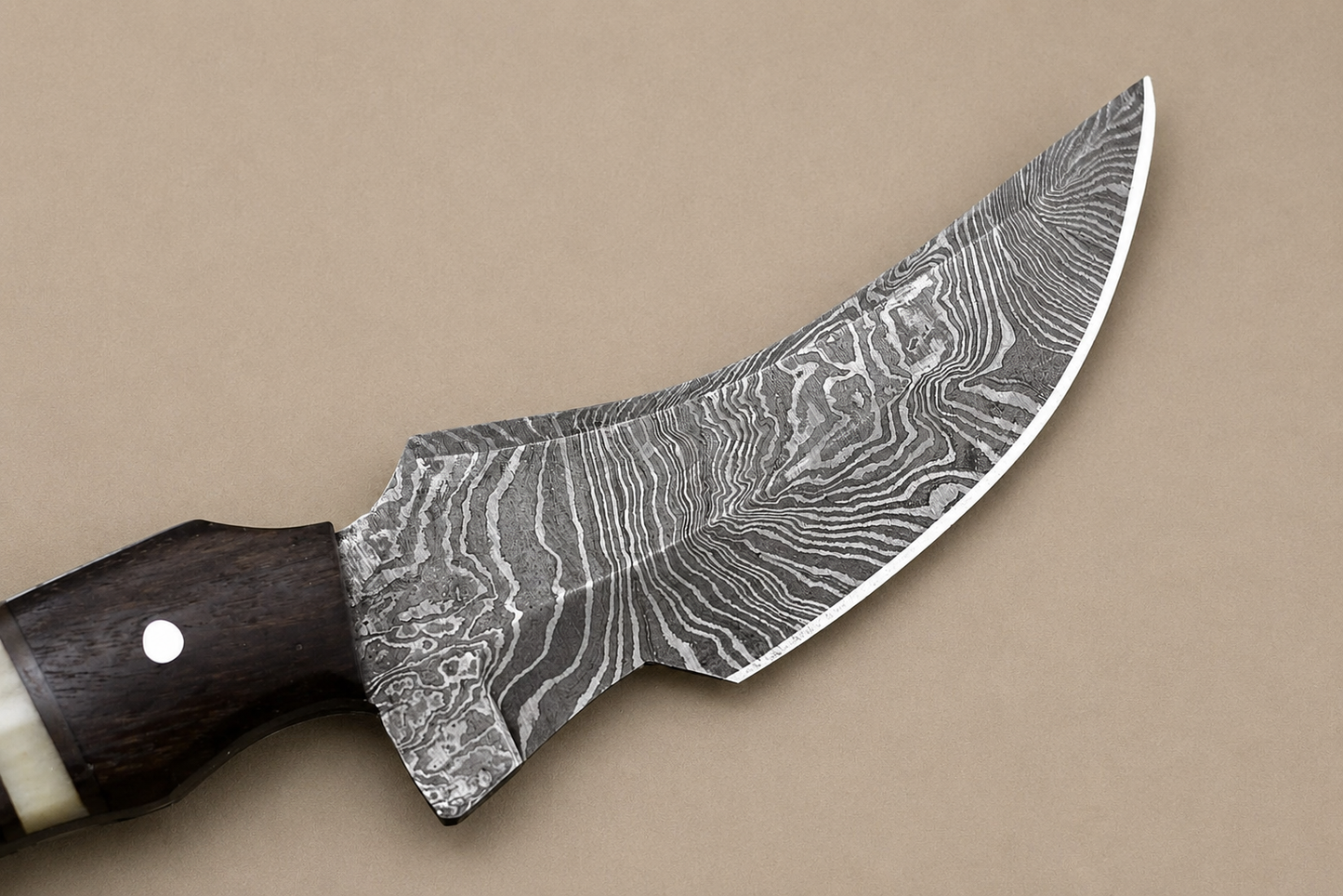 Hand Forged Damascus Steel Fixed Blade Utility Knife with Wood & Horn Handle