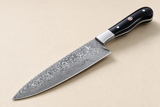 Custom Hand Forged Damascus Steel Chef Knife – 8 Inch Kitchen Knife with Horn & Steel Bolster Handle, 512 Layers