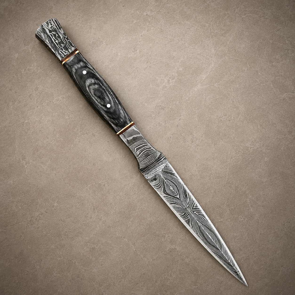 Twist Forge Damascus Steel Knife – 512 Layer Hand Forged Blade with Stained Wood Handle & Leather Sheath