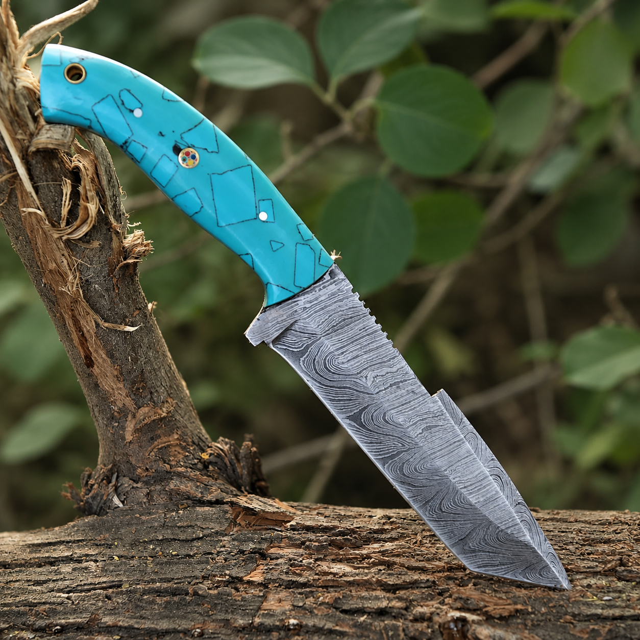 Handmade Damascus Steel Tanto Style Utility Knife – Hand Forged Premium EDC with Leather Sheath