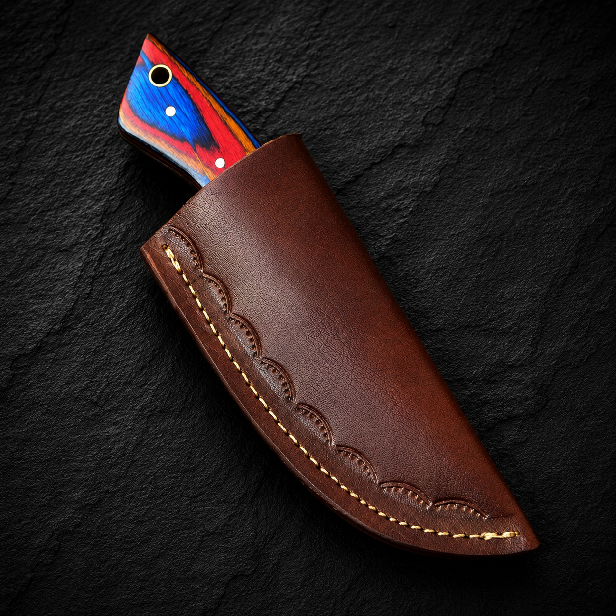 Heritage Blend Damascus Steel Utility Knife – 512 Layer Hand Forged Fixed Blade with Camel Bone & Wood Handle, Leather Sheath